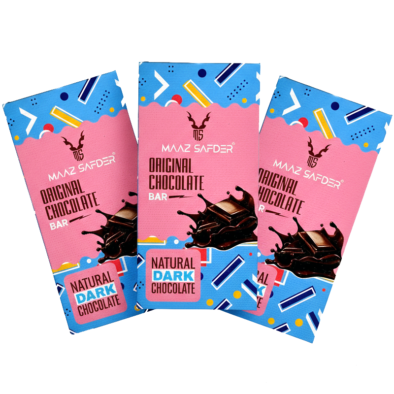 Three packages of Maaz Safder Original Chocolate Bar on a white background